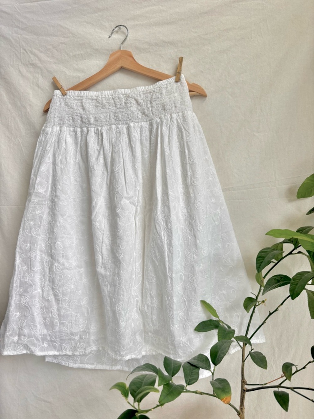 White Embroidered Midi Skirt - Lightweight Summer Skirt